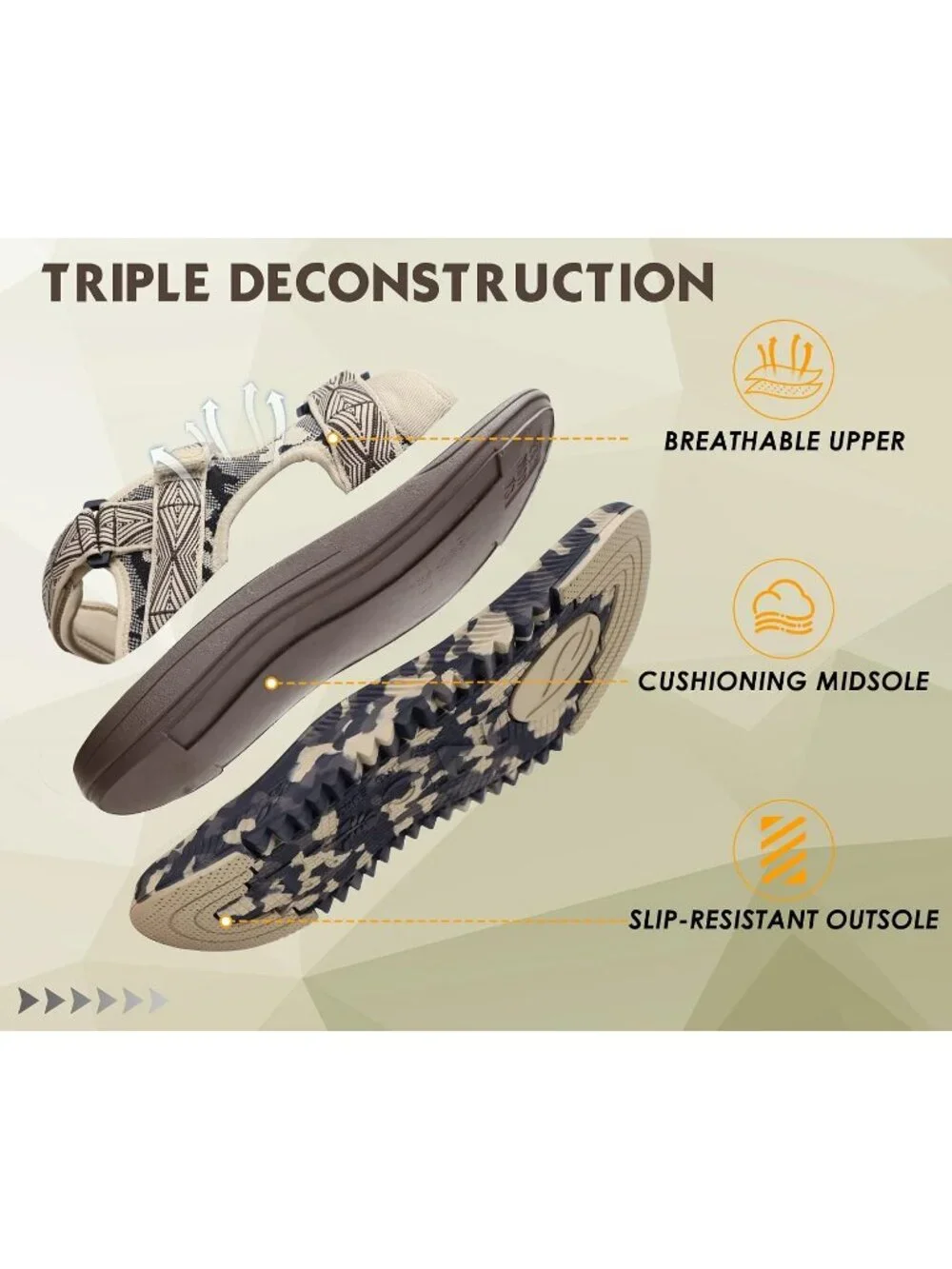 Men's Beige And Brown Camo Orthopedic Recovery Mesh Athletic Hiking Sandal Shoes